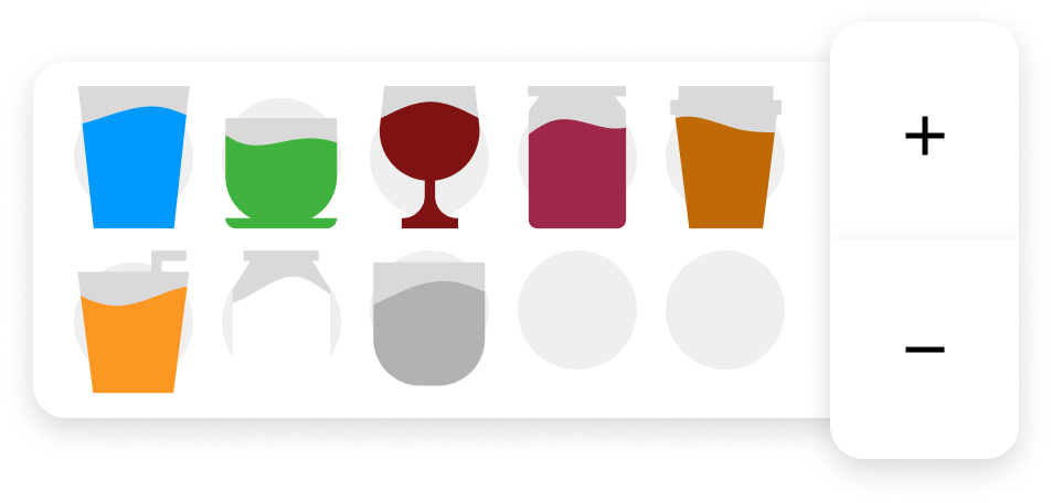 Fluid intake tracker with colorful drink icons