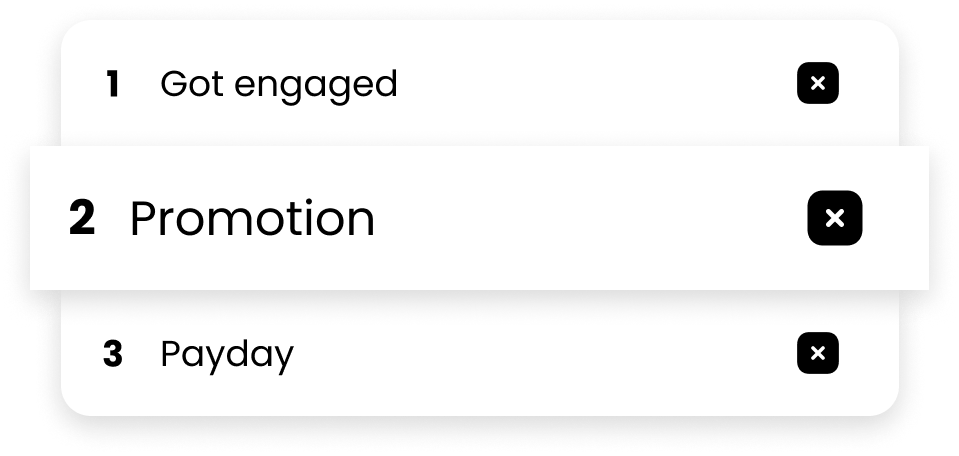 Gratitude list with numbered entries