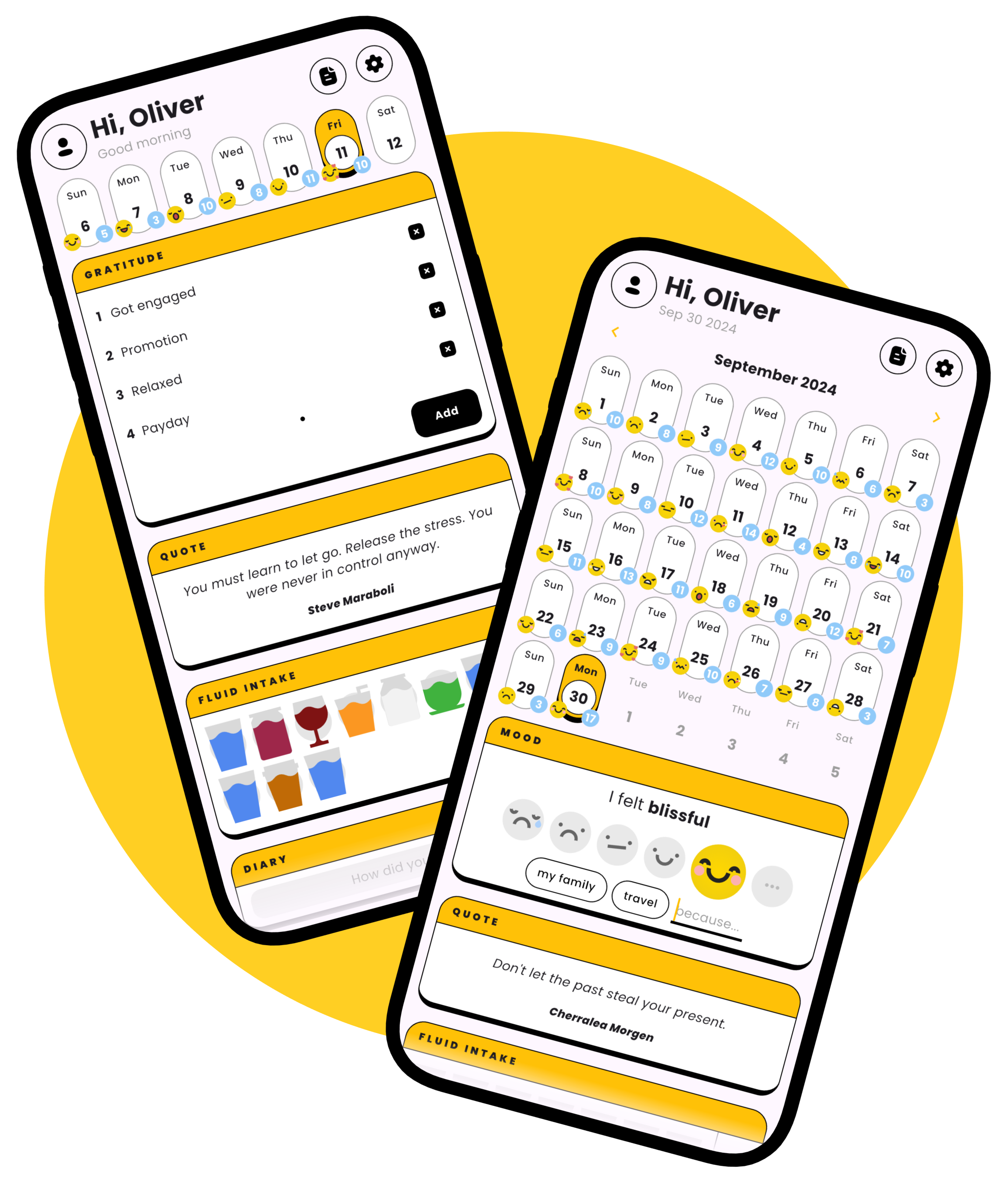 Gratsy app screenshots showing gratitude journaling and mood tracking